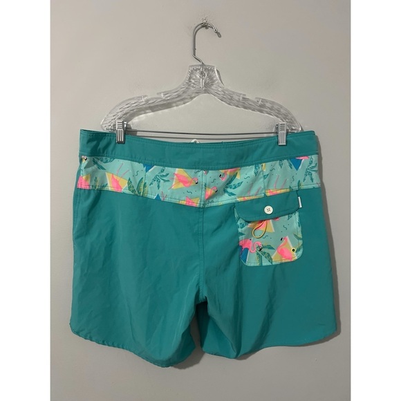 Chubbies Board Shorts Men's 38 Green Print Swim Trunks Drawstring - Picture 4 of 15